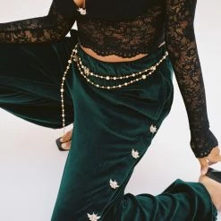 Peace Of Reign Green Oh Snap Velour Pants