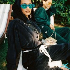 Peace Of Reign Black Velour Cropped Hoodie